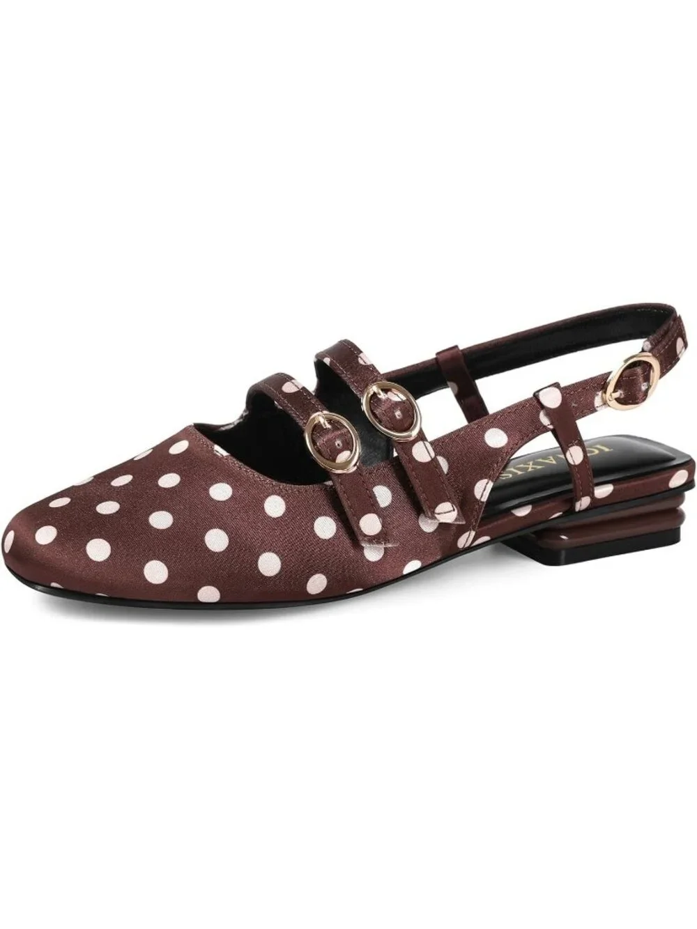 Women's Brown Dot Closed Square Toe Strap Slingback Low Heels for Party Pumps